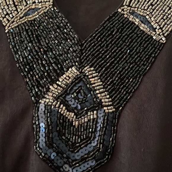 Soft Surroundings Beaded V Neckline Boho Navy Lightweight Poncho top Large - Picture 5 of 7